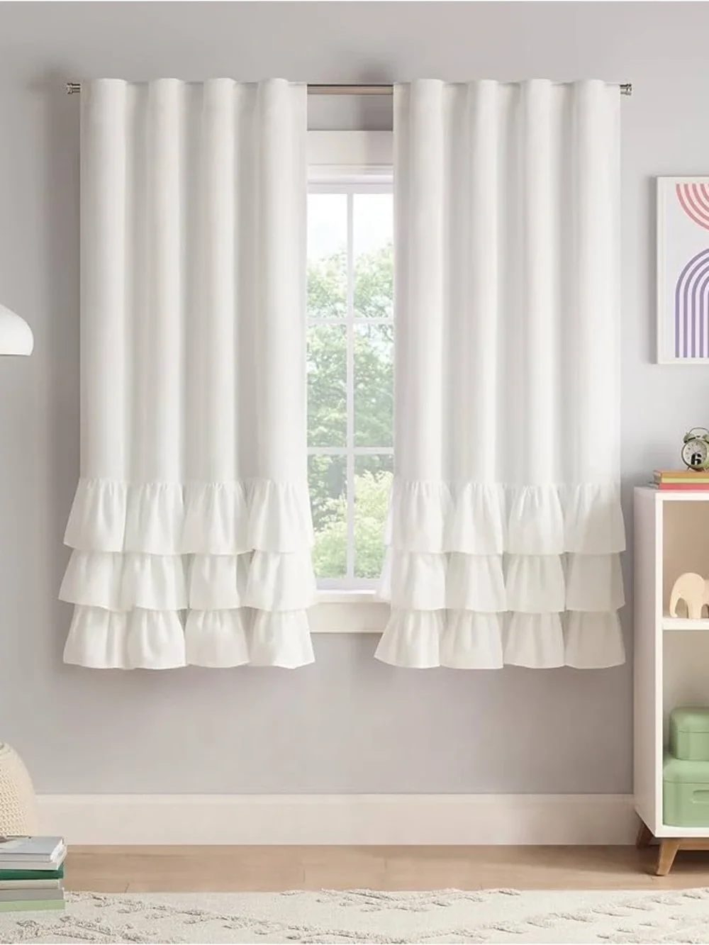 Eclipse Blackout Curtain, Tiered Ruffle Kids Curtain, 63” by 40” ONE CURTAIN